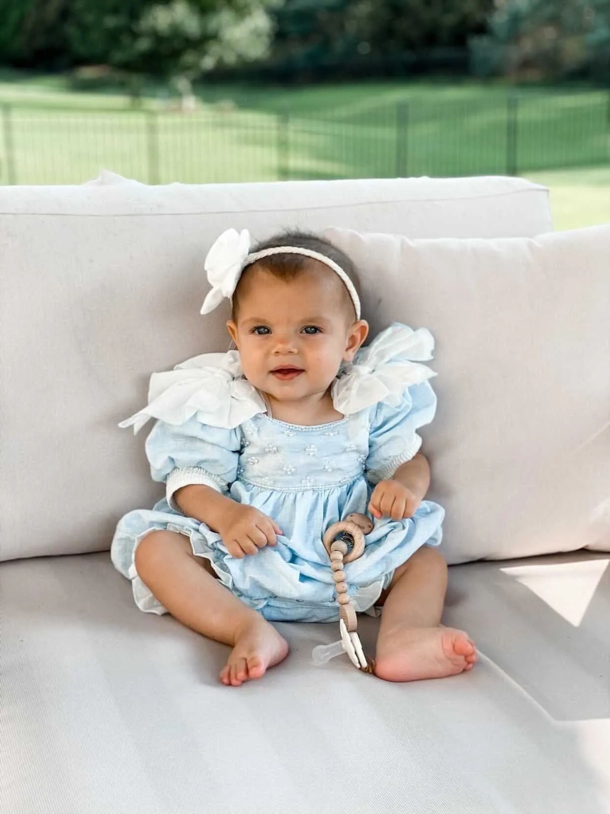 Charlotte Baby Blue Linen Romper