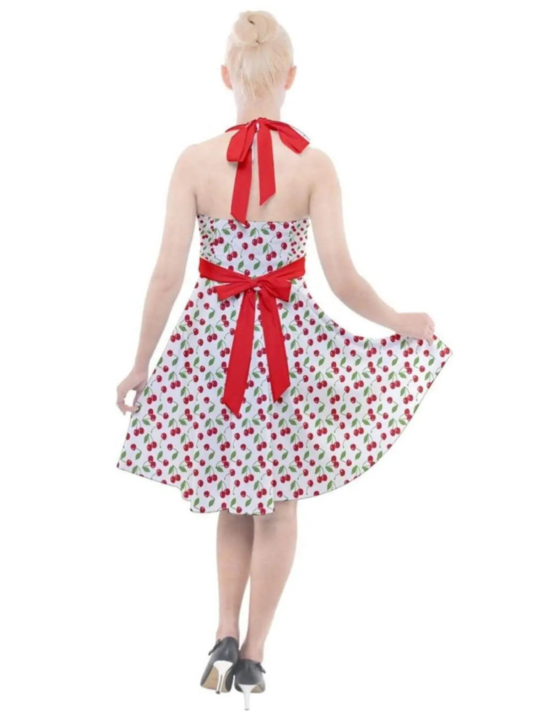 Cherry Bombshell Halter Party Swing Dress