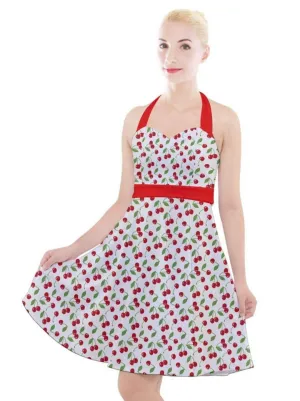 Cherry Bombshell Halter Party Swing Dress