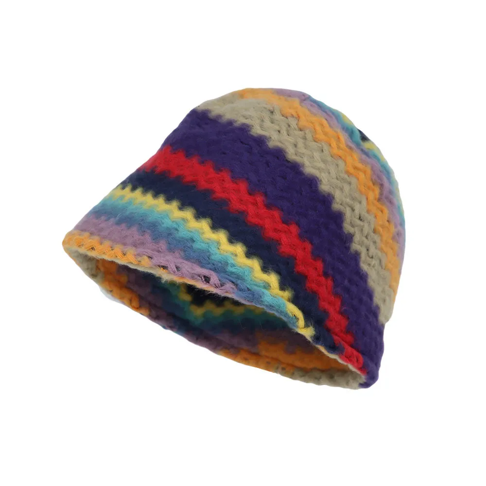 Colorful Knit Sun Bowler Beach Cap Foldable Deep Bucket Hat ACB1441