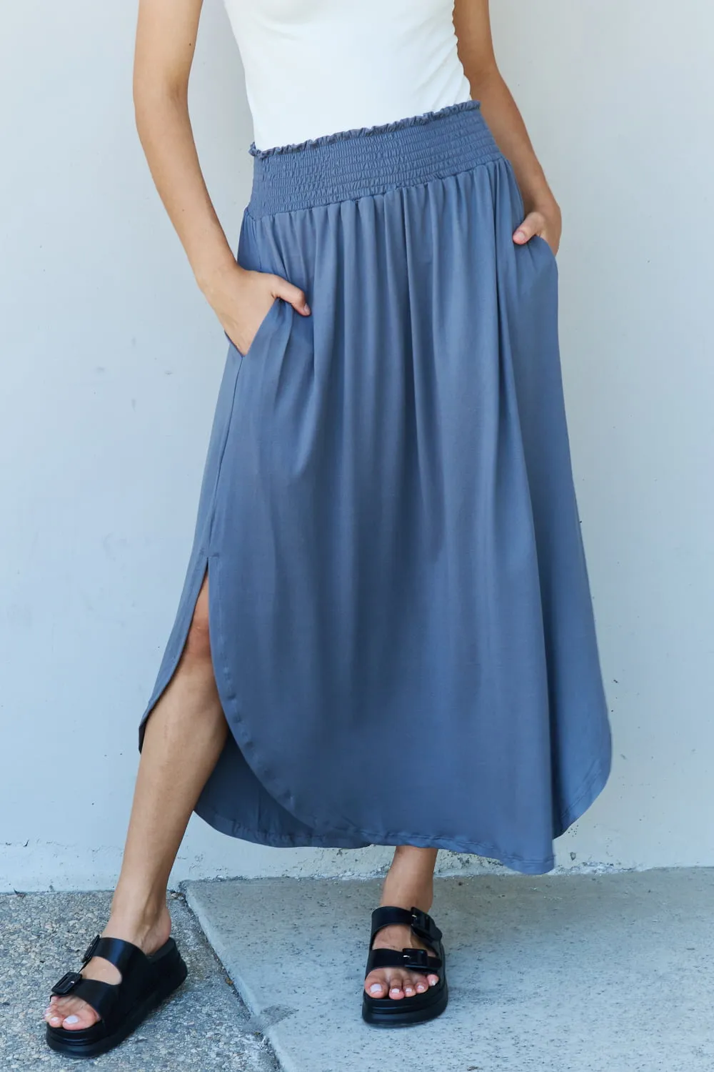 Comfort Princess High Waist Scoop Hem Maxi Skirt in Dusty Blue