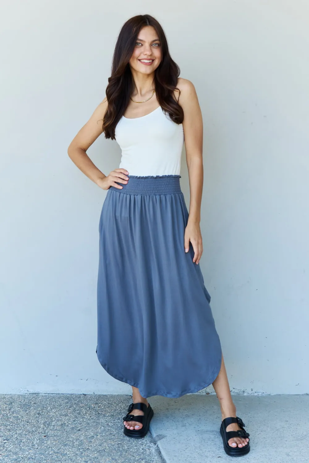 Comfort Princess High Waist Scoop Hem Maxi Skirt in Dusty Blue