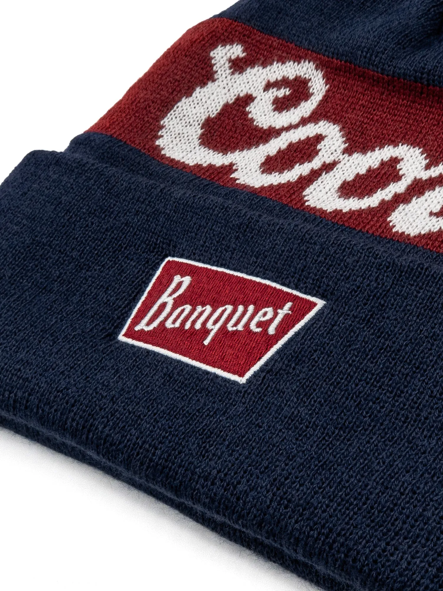 Coors Banquet Pom Pom Beanie Knit Hat - Navy/Burgundy