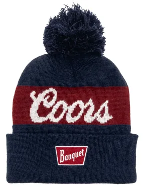 Coors Banquet Pom Pom Beanie Knit Hat - Navy/Burgundy