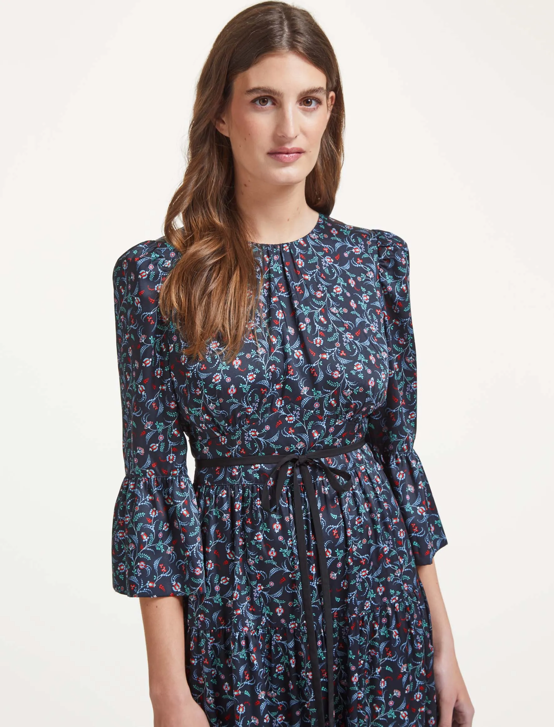 Cordelia Midi Dress - Navy Cornflower Blue Trailing Floral Print