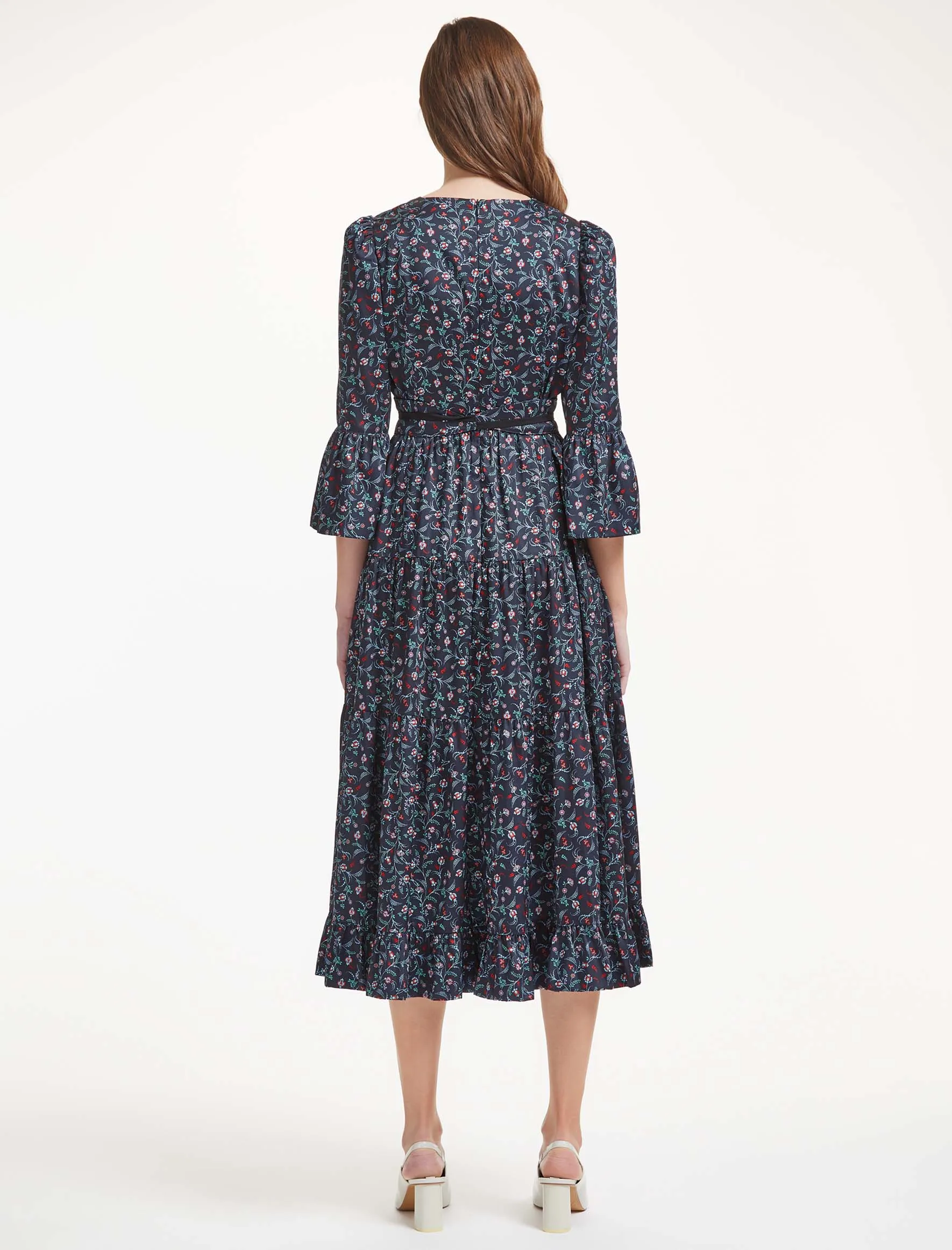 Cordelia Midi Dress - Navy Cornflower Blue Trailing Floral Print