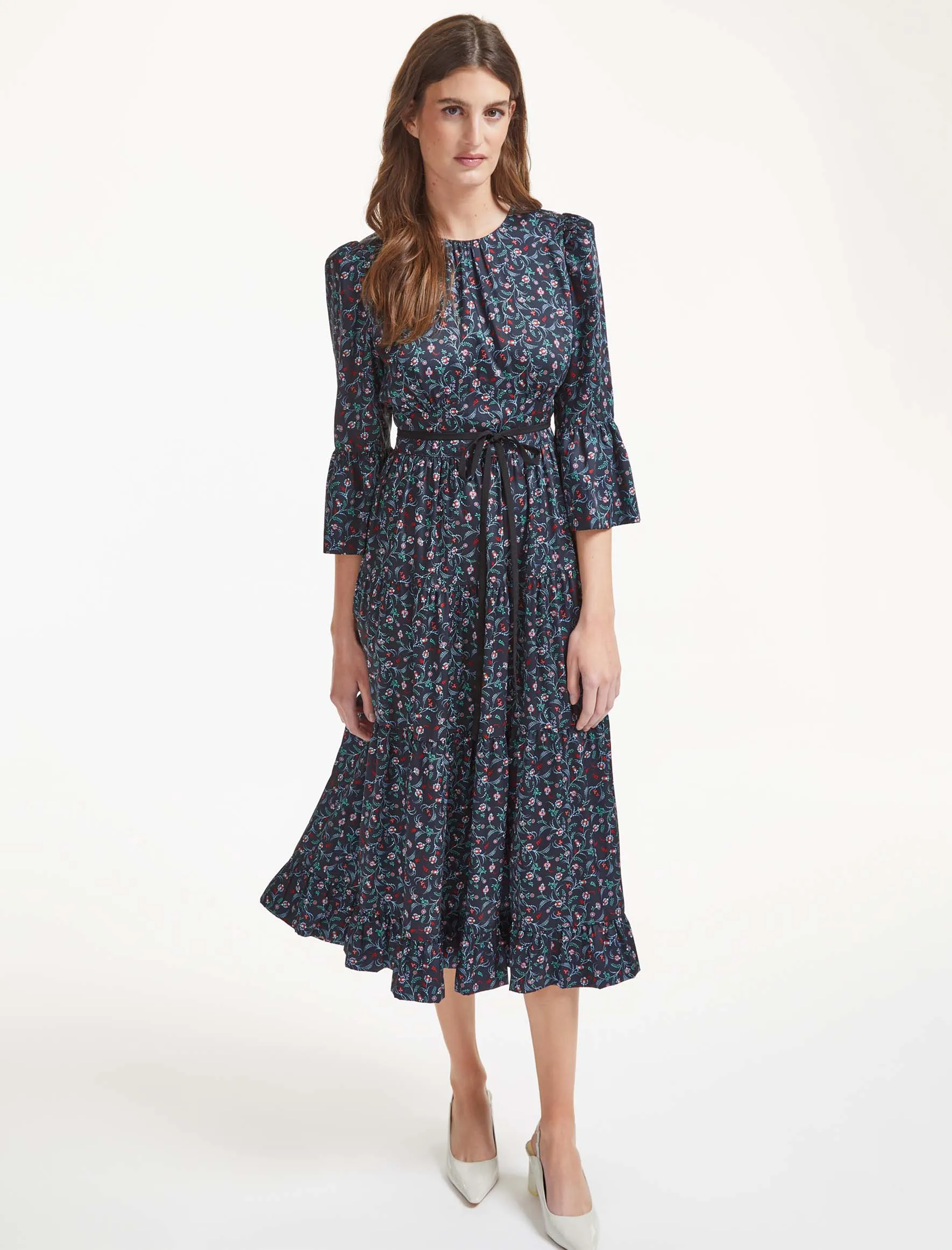 Cordelia Midi Dress - Navy Cornflower Blue Trailing Floral Print