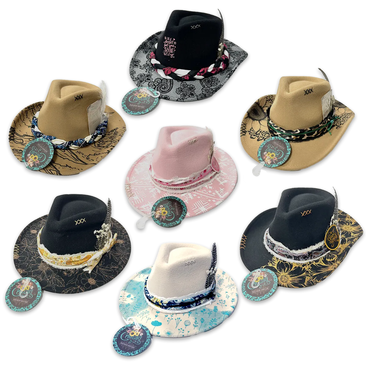 Cowgirl Hat Assortment Floor Display - 12 Pieces Per Retail Ready Display 88538