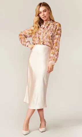 Cream Sateen Bias Cut Athena Skirt