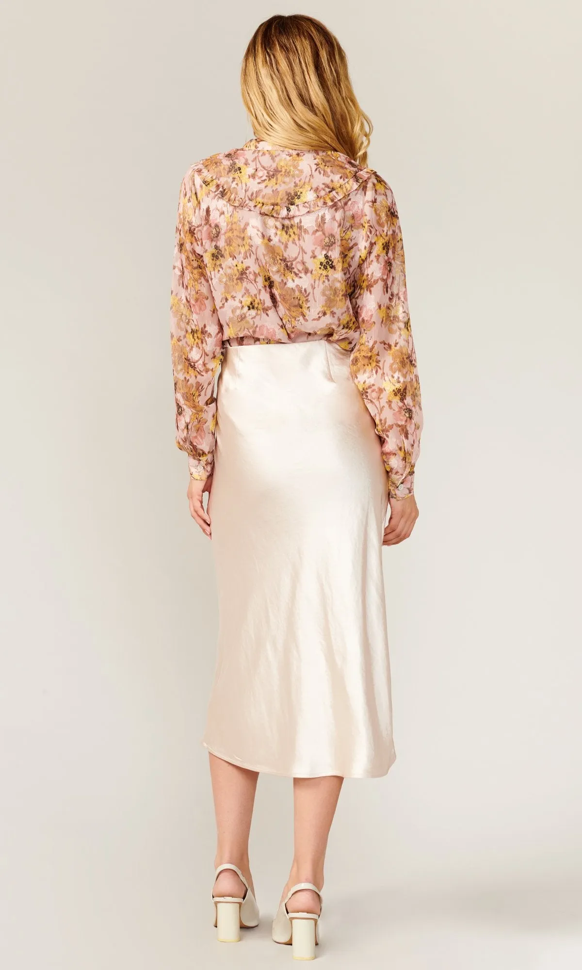 Cream Sateen Bias Cut Athena Skirt