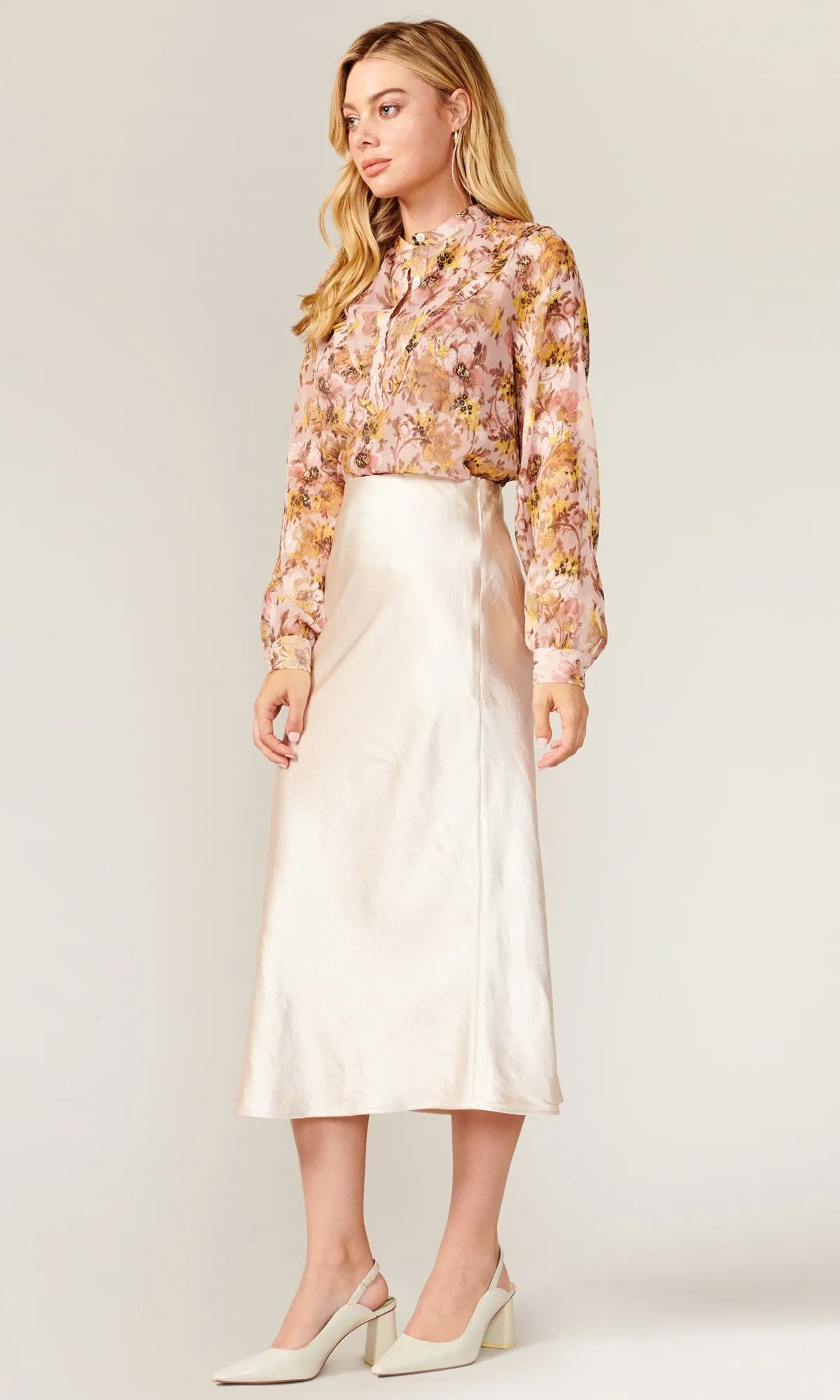 Cream Sateen Bias Cut Athena Skirt