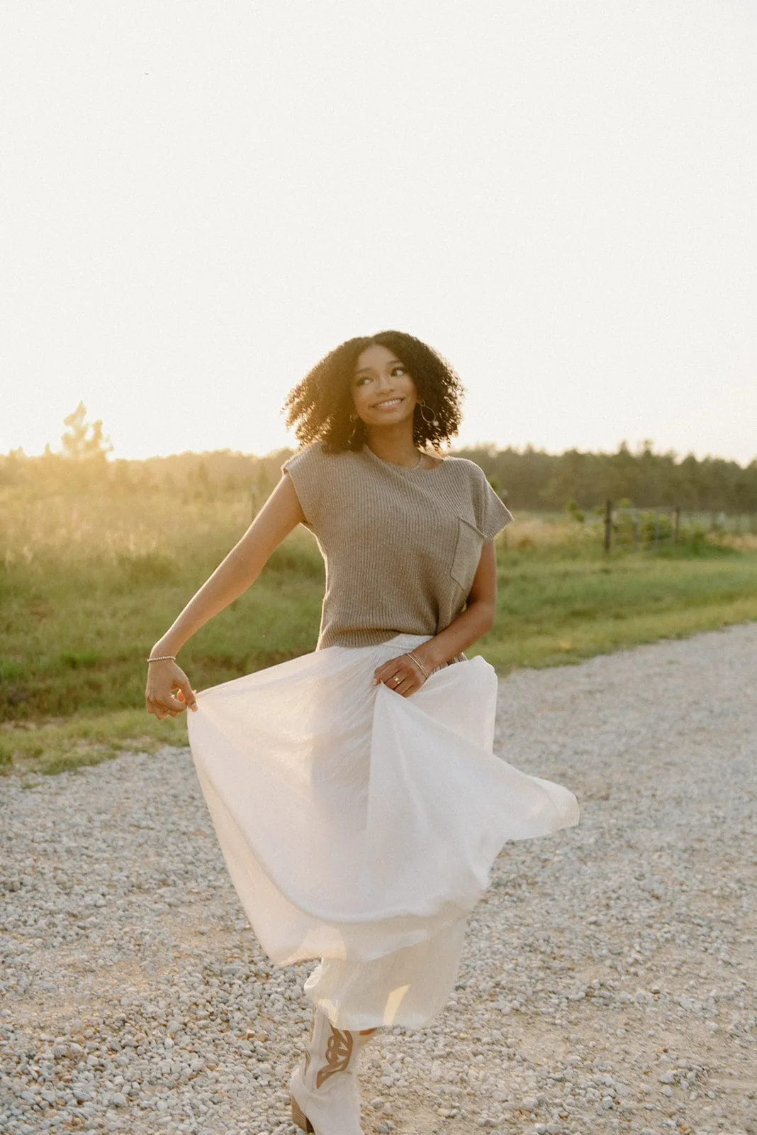 Cream Shimmer Tiered Satin Maxi Skirt