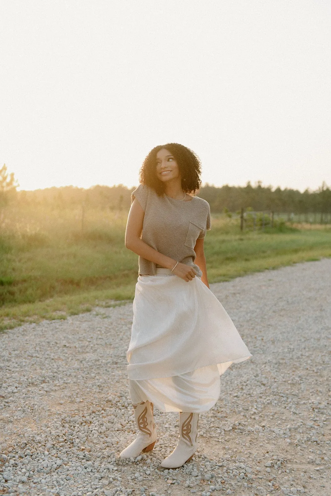 Cream Shimmer Tiered Satin Maxi Skirt