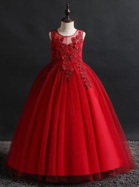 Crimson Chiffon Embroidered Holiday Gown