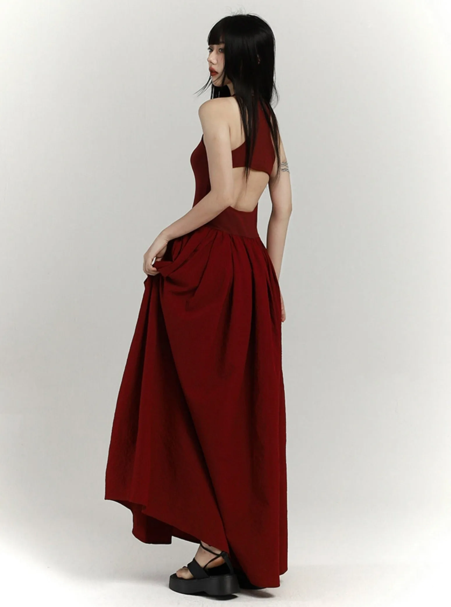 Crimson Elegance Maxi Dress