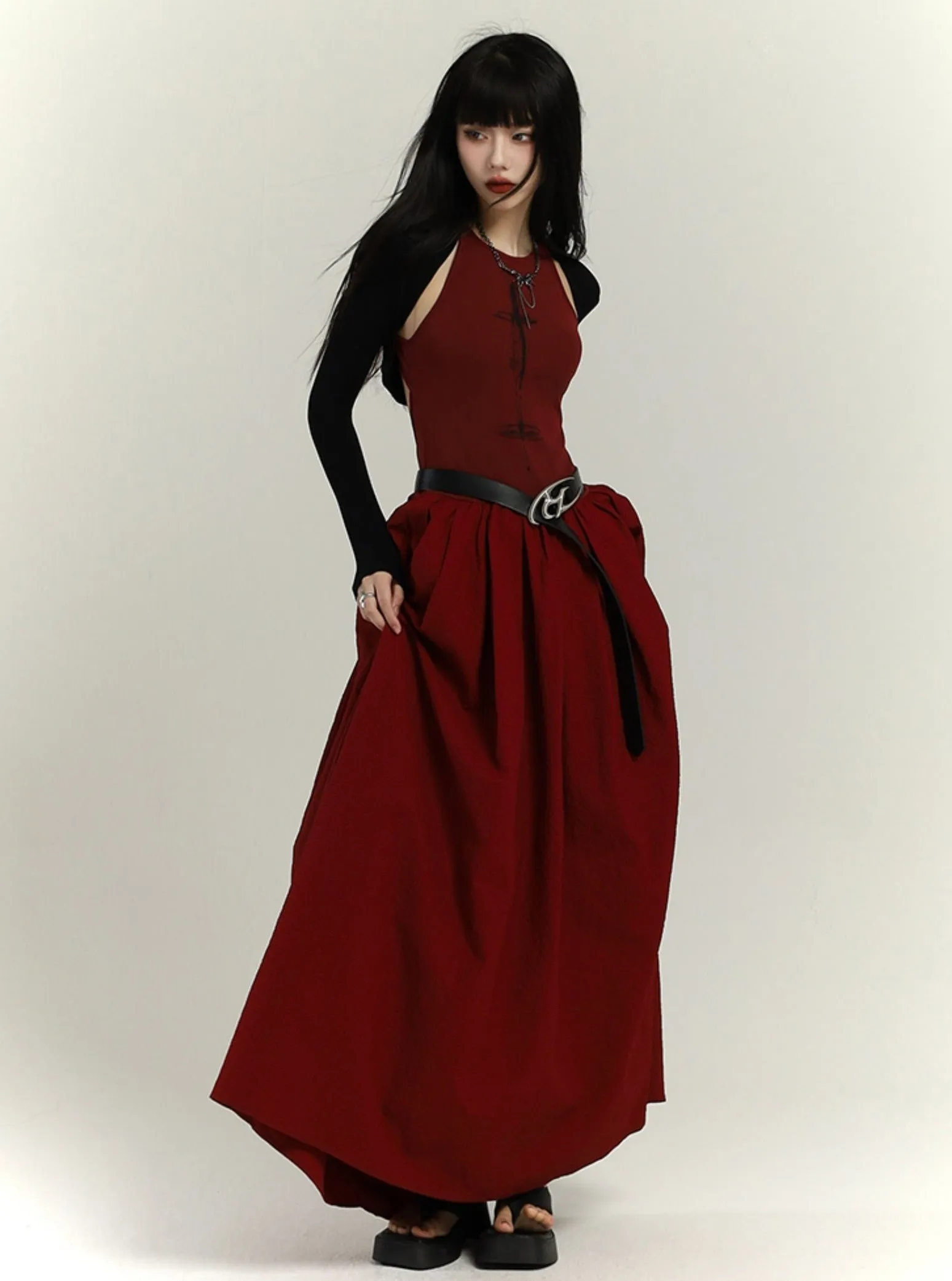 Crimson Elegance Maxi Dress