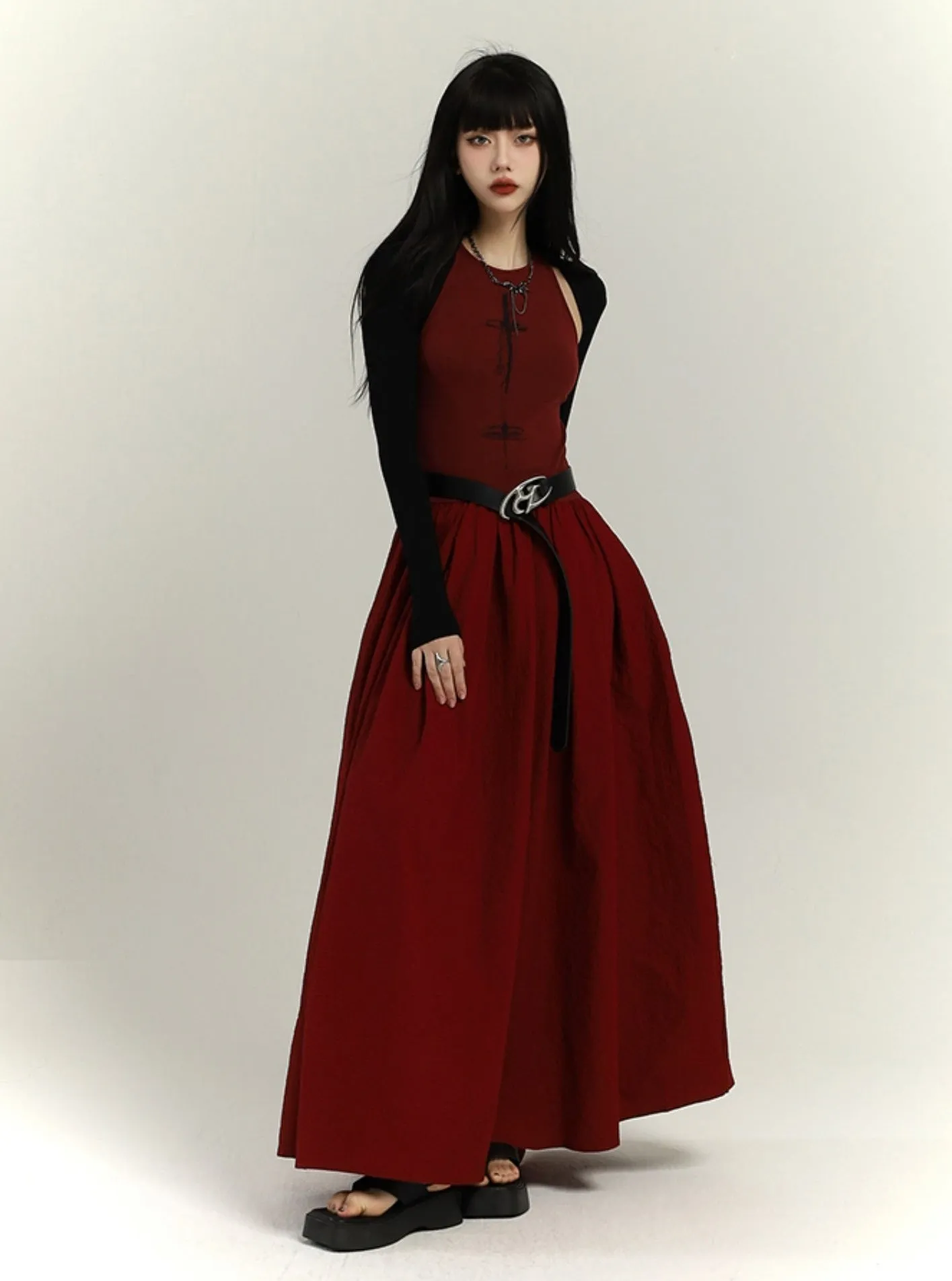 Crimson Elegance Maxi Dress