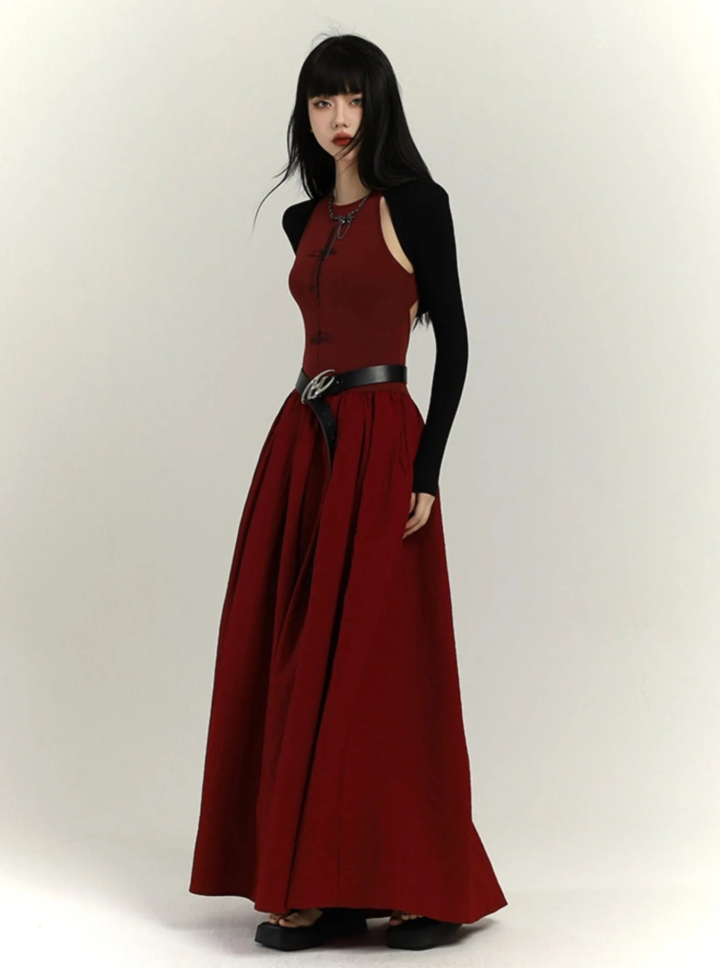 Crimson Elegance Maxi Dress