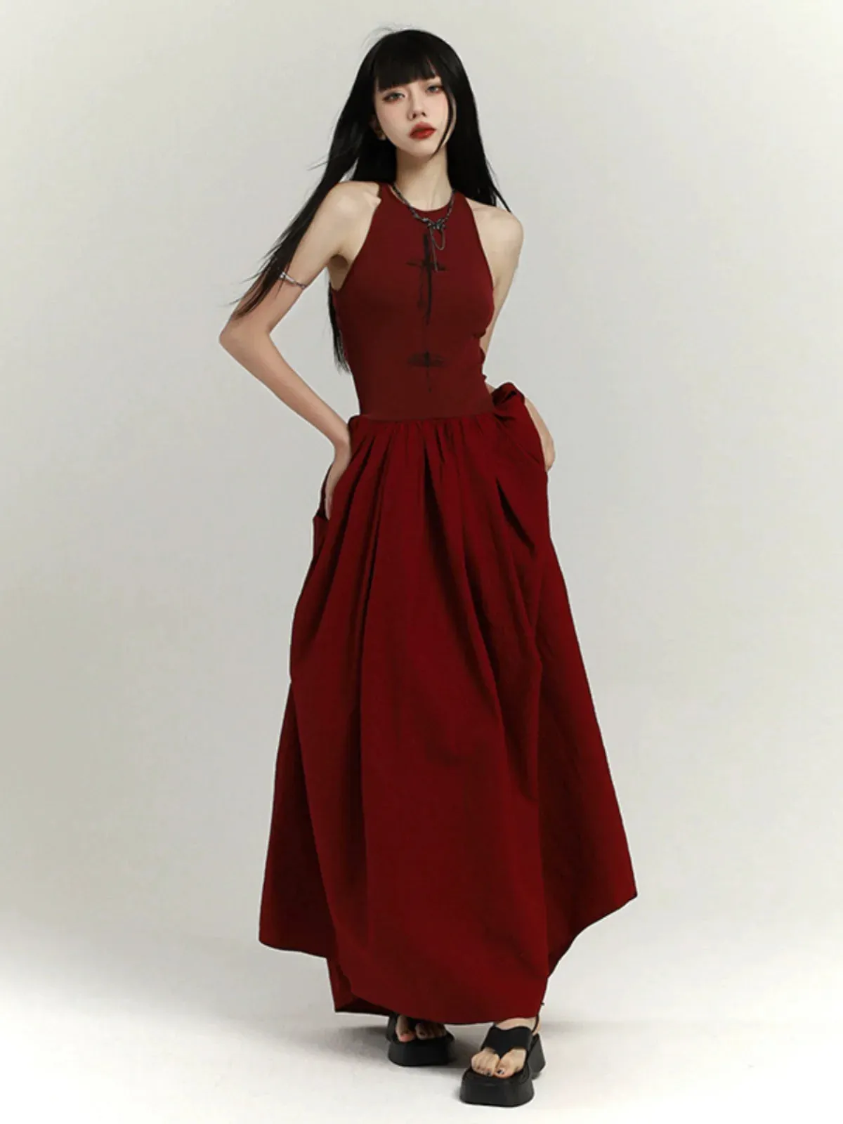 Crimson Elegance Maxi Dress