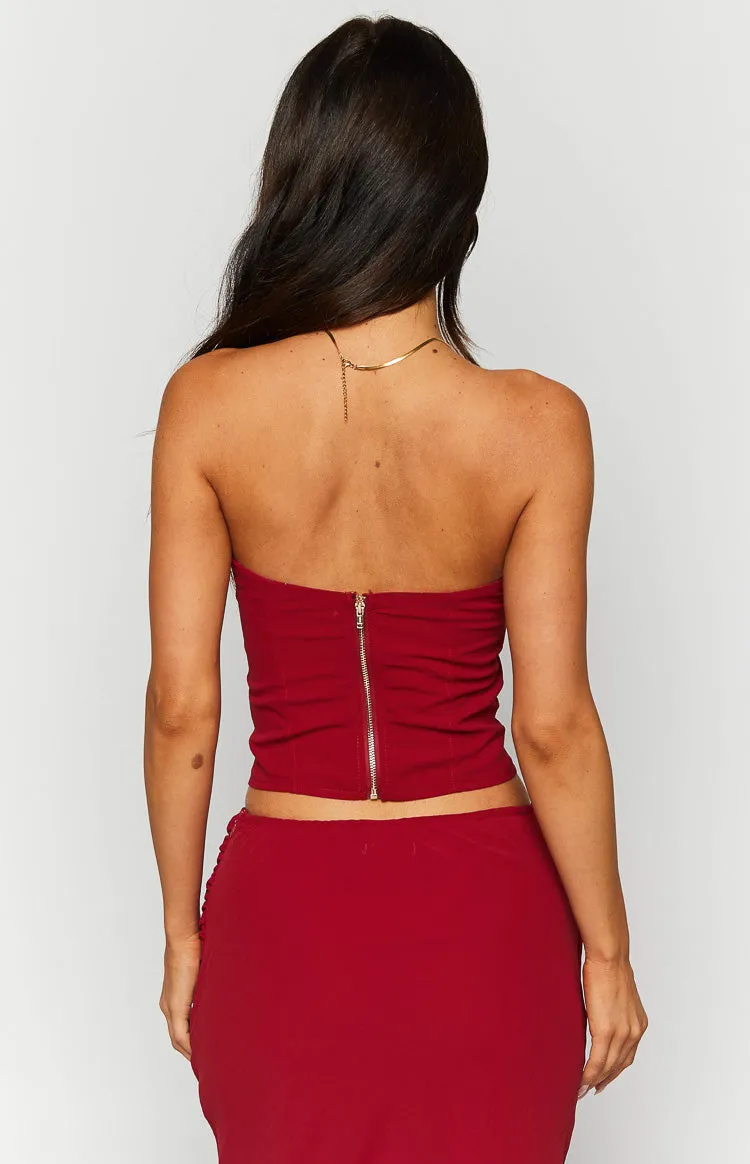 Crimson Rose Red Lace Corset Top