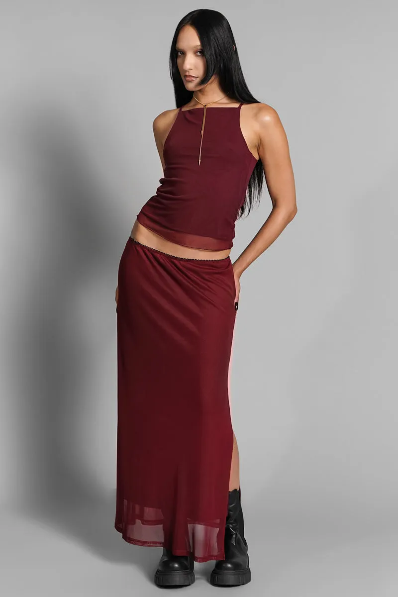 Crimson Veil Mesh Skirt