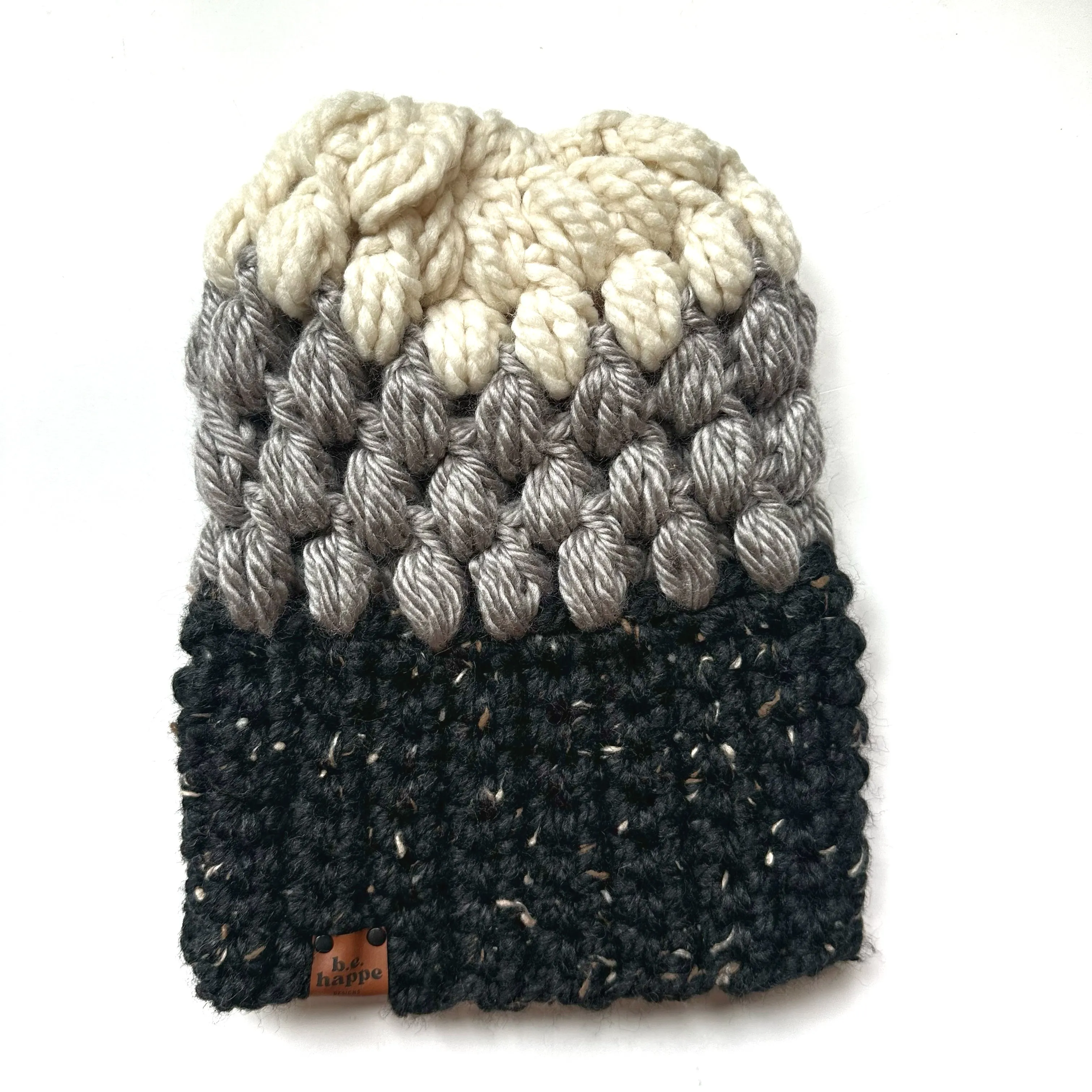 Crochet Puff Stitch Slouch Hat | Black   Grey   Off White