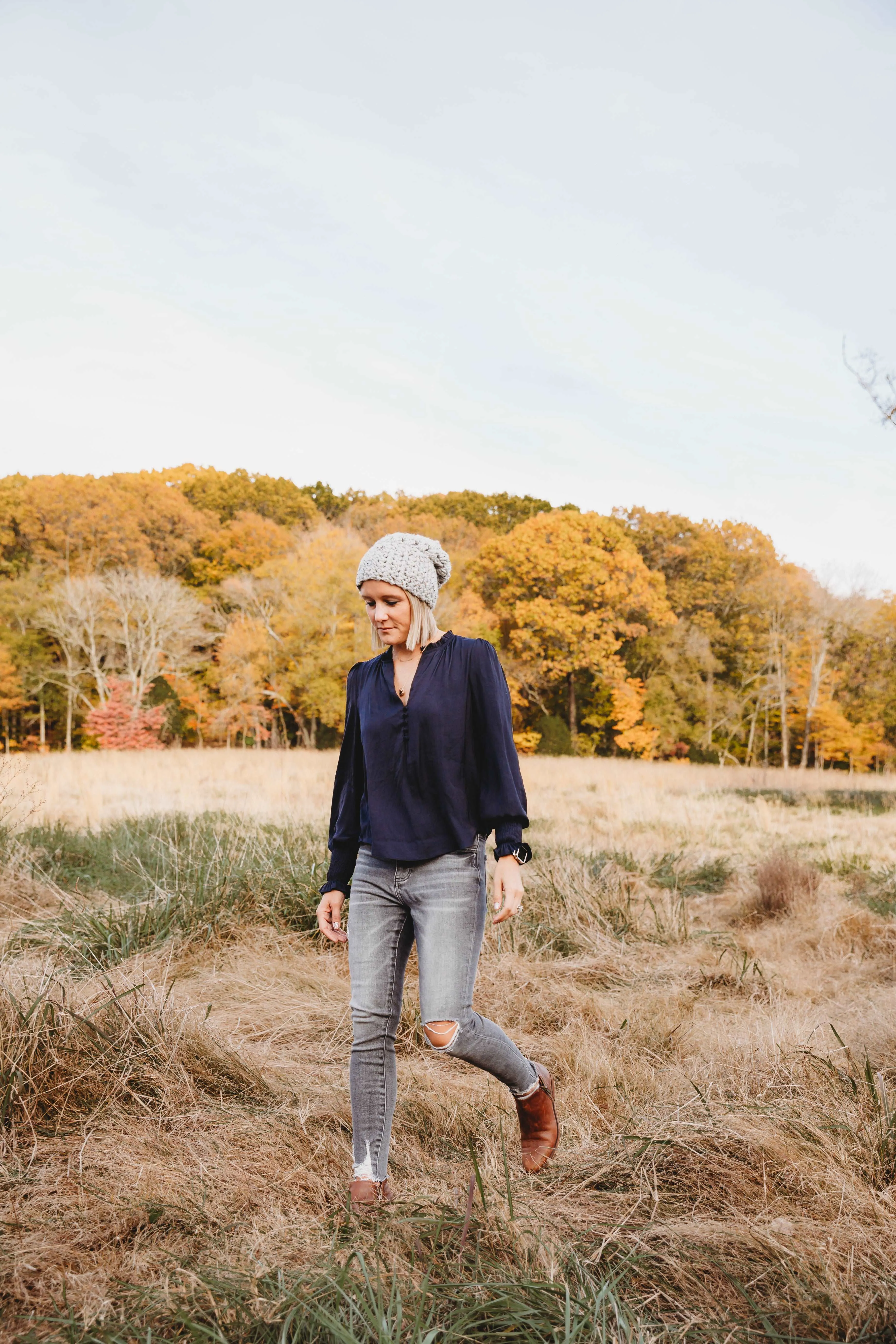 Crochet Puff Stitch Slouch Hat | Marble Grey