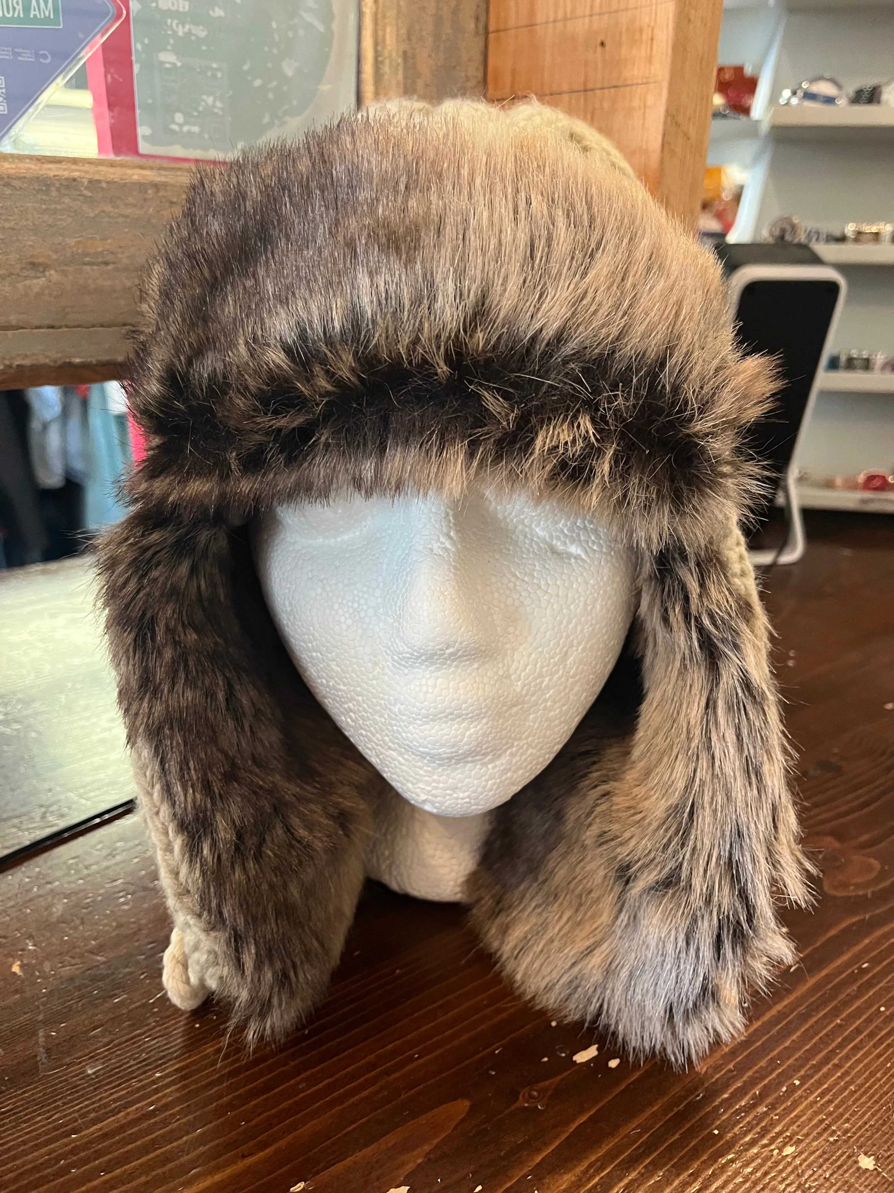 Crown Cap Faux Fur Ear Flap Hat (O/S)