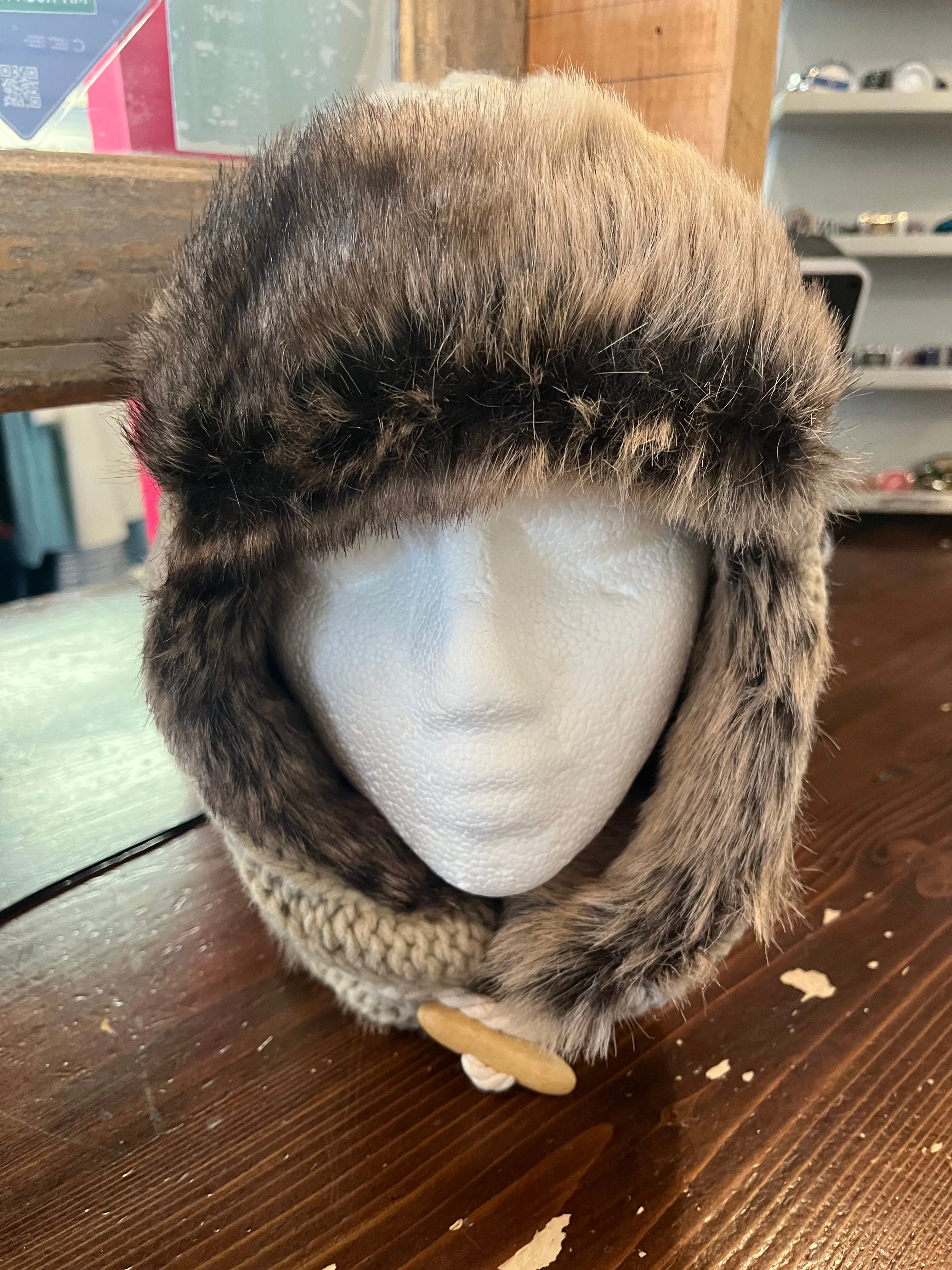 Crown Cap Faux Fur Ear Flap Hat (O/S)