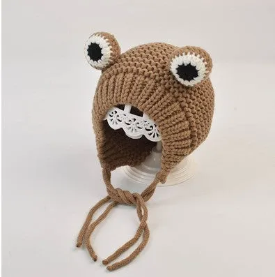 Cute Frog Cartoon Winter Kids Knitted Beanie Hat