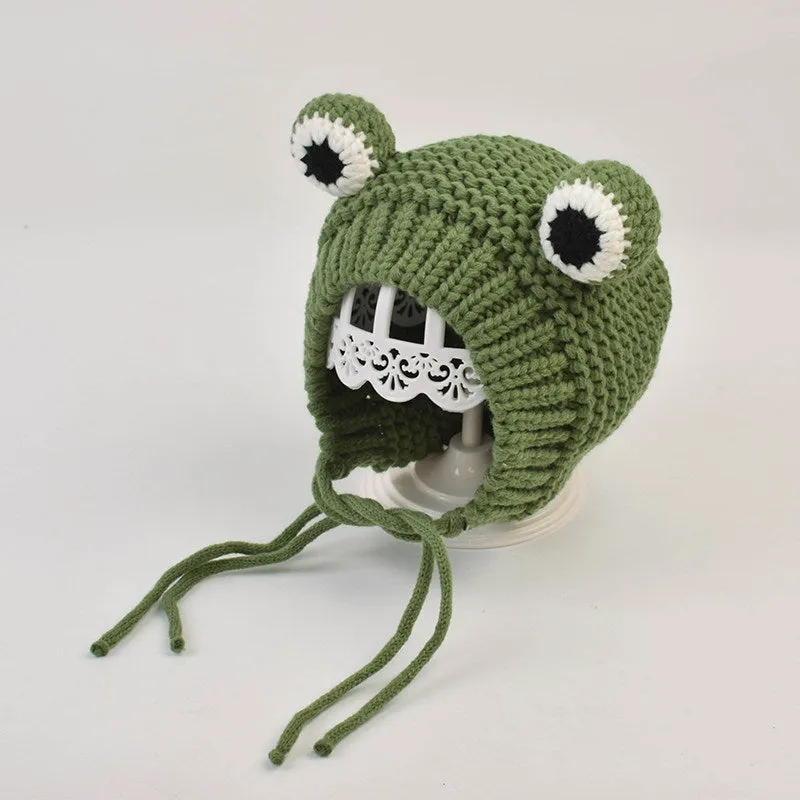 Cute Frog Cartoon Winter Kids Knitted Beanie Hat