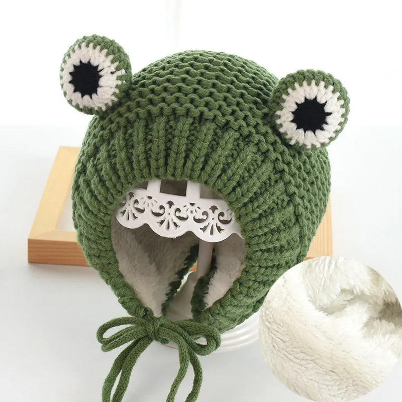 Cute Frog Cartoon Winter Kids Knitted Beanie Hat