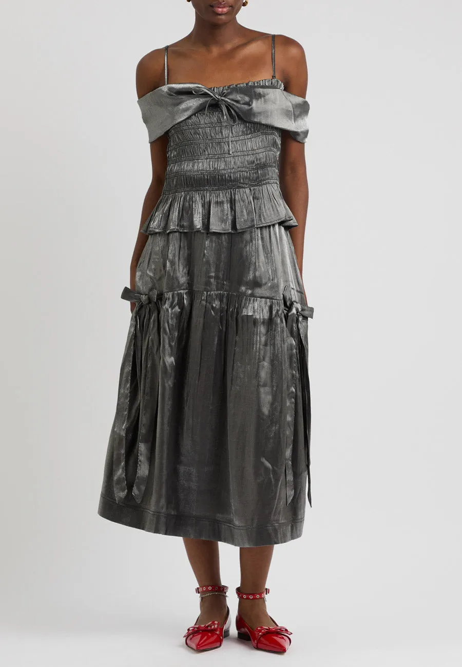 Damson Madder Dempsey Midi Skirt Grey Glass Satin