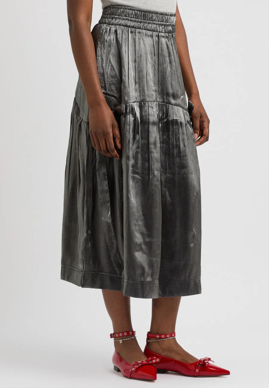 Damson Madder Dempsey Midi Skirt Grey Glass Satin