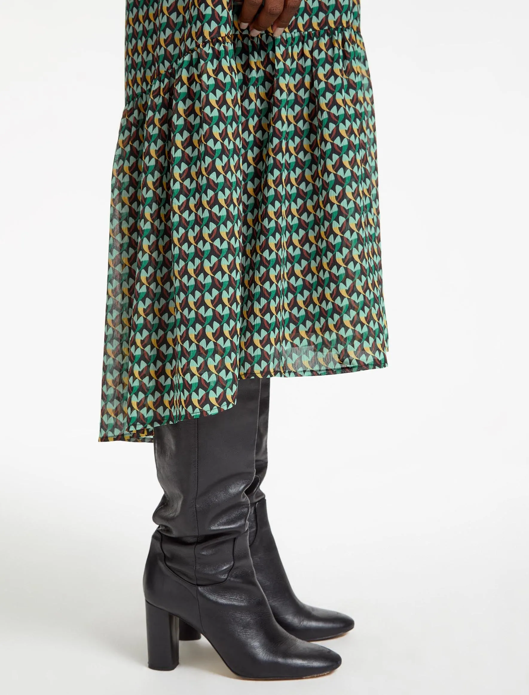 Darcie Maxi Dress - Black Green Heart Geo Print