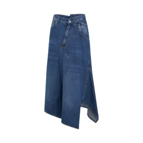 Deconstructed Midi Skirt in Mid Blue Denim