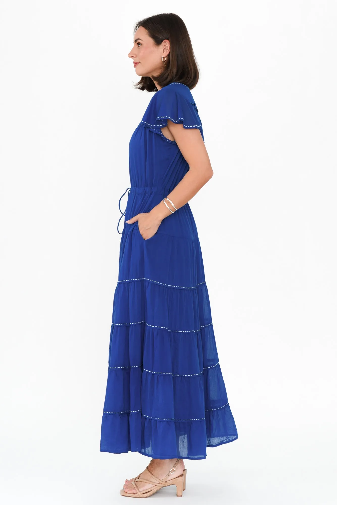 Delilah Blue Cotton Tiered Dress