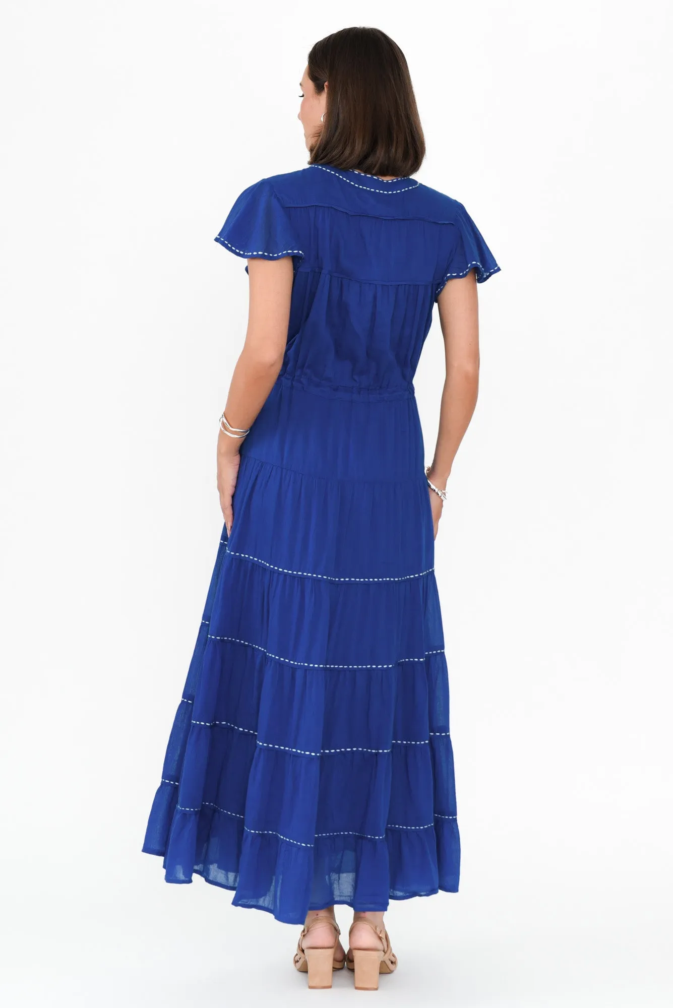 Delilah Blue Cotton Tiered Dress