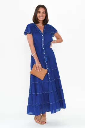 Delilah Blue Cotton Tiered Dress