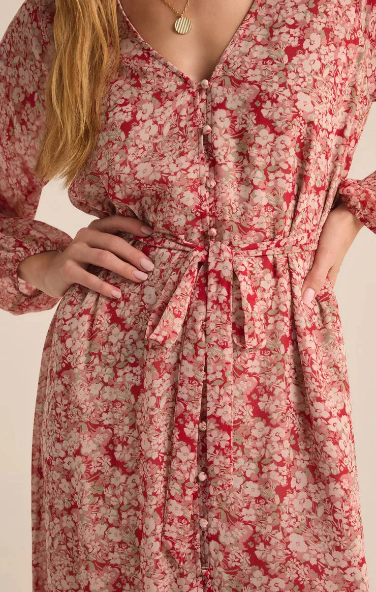 Della Floral Print Dress - Crimson Crush