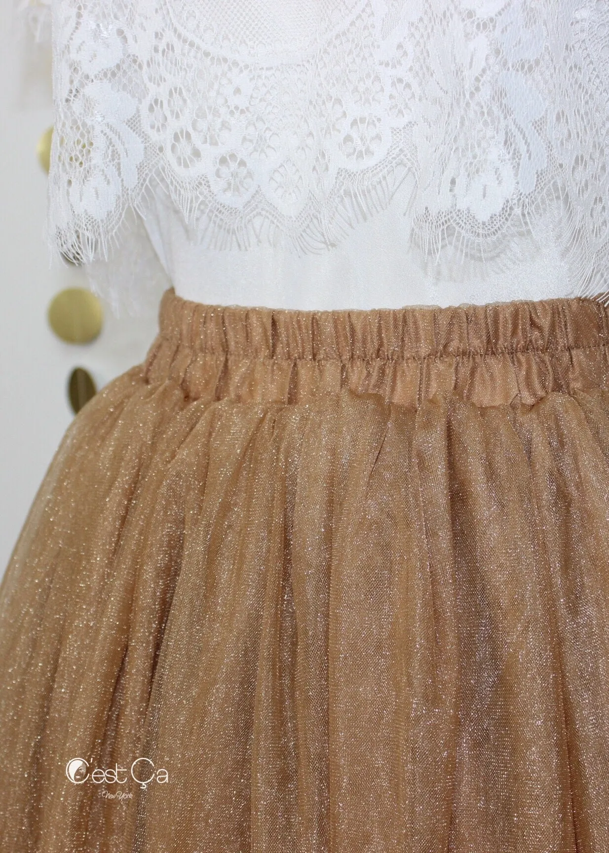 Diane Metallic Bronze Tulle Skirt - Below Knee Midi