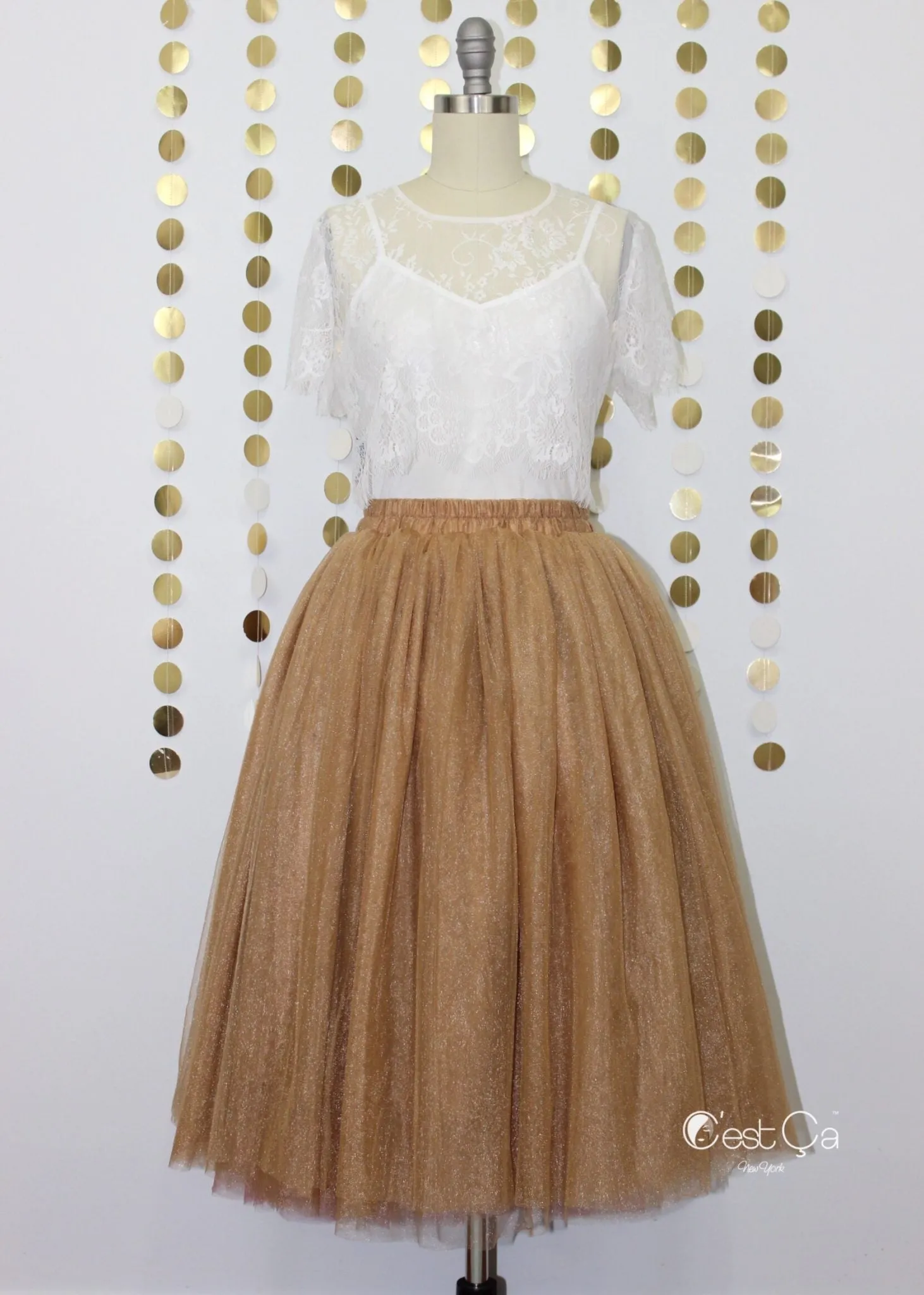 Diane Metallic Bronze Tulle Skirt - Below Knee Midi