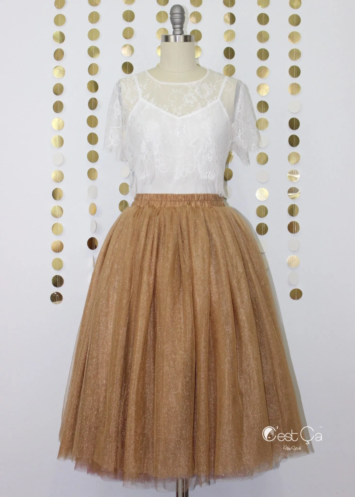 Diane Metallic Bronze Tulle Skirt - Below Knee Midi