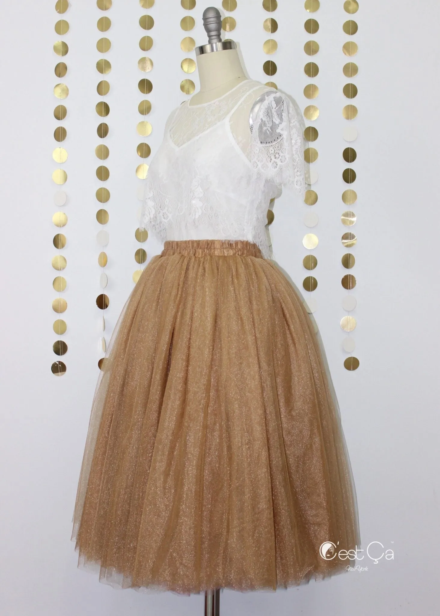 Diane Metallic Bronze Tulle Skirt - Below Knee Midi