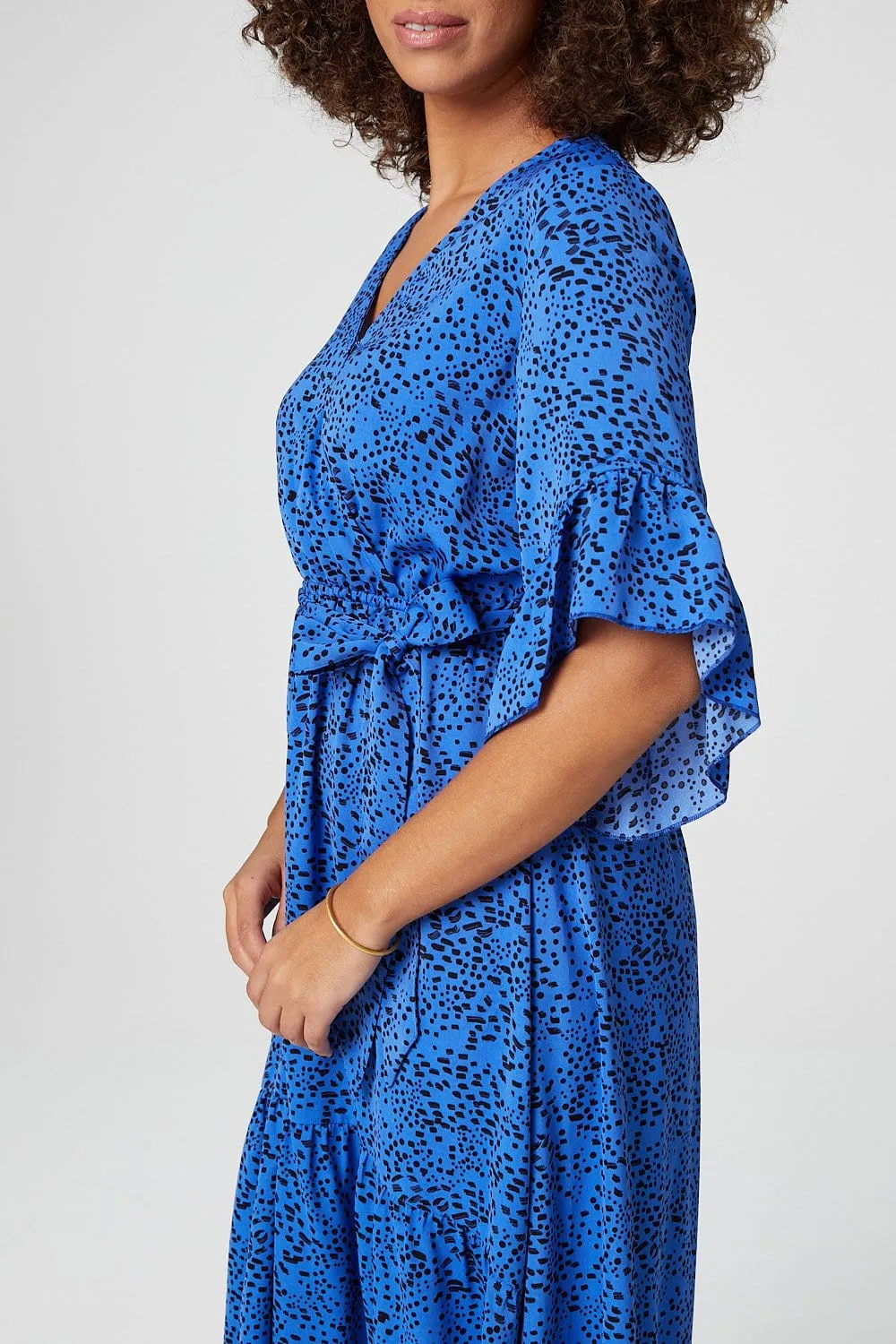 Ditsy Print Wrap Front Midi Dress