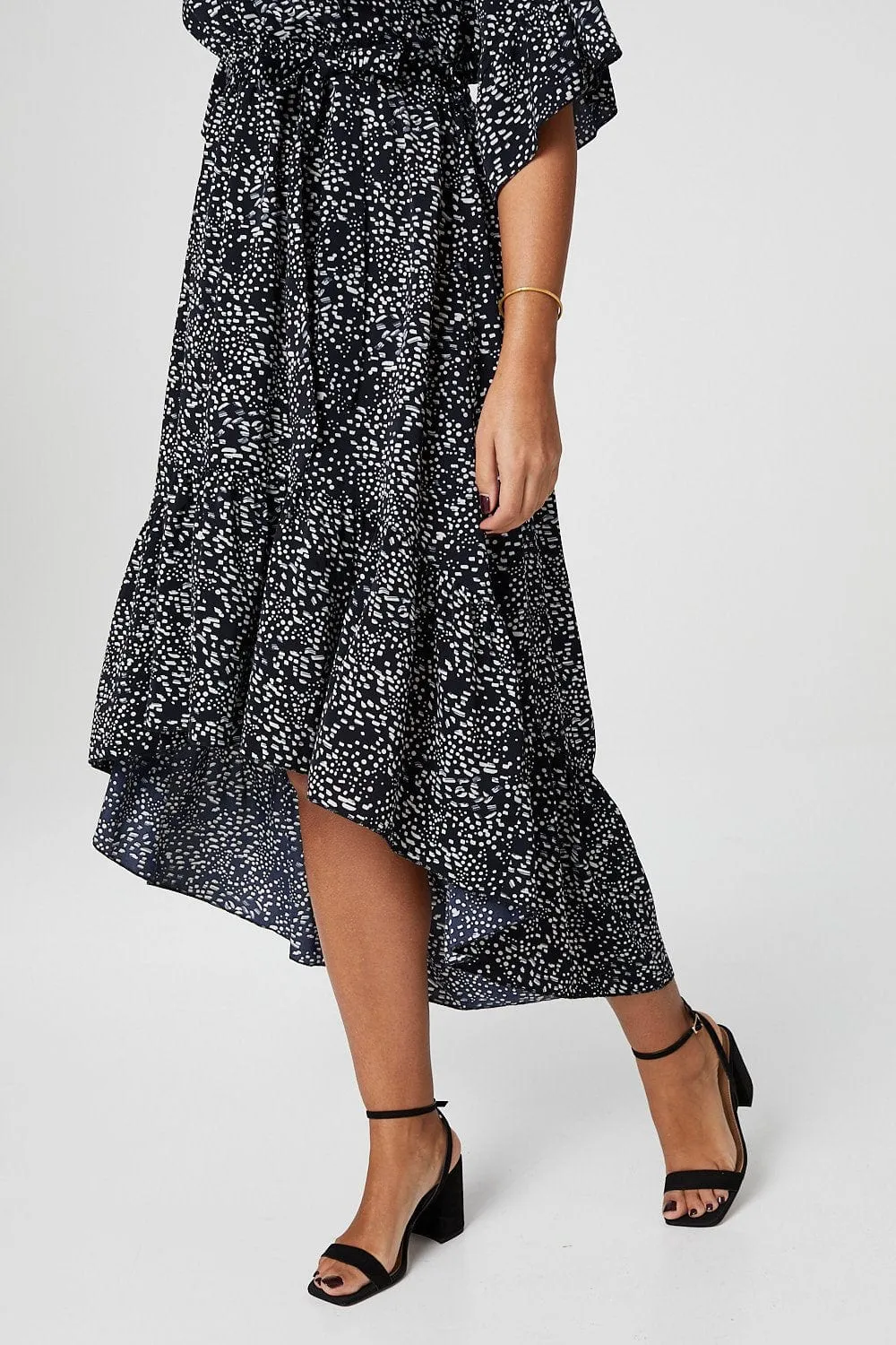 Ditsy Print Wrap Front Midi Dress