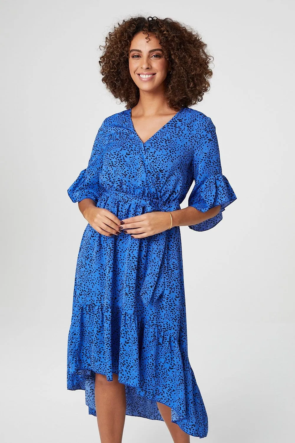 Ditsy Print Wrap Front Midi Dress