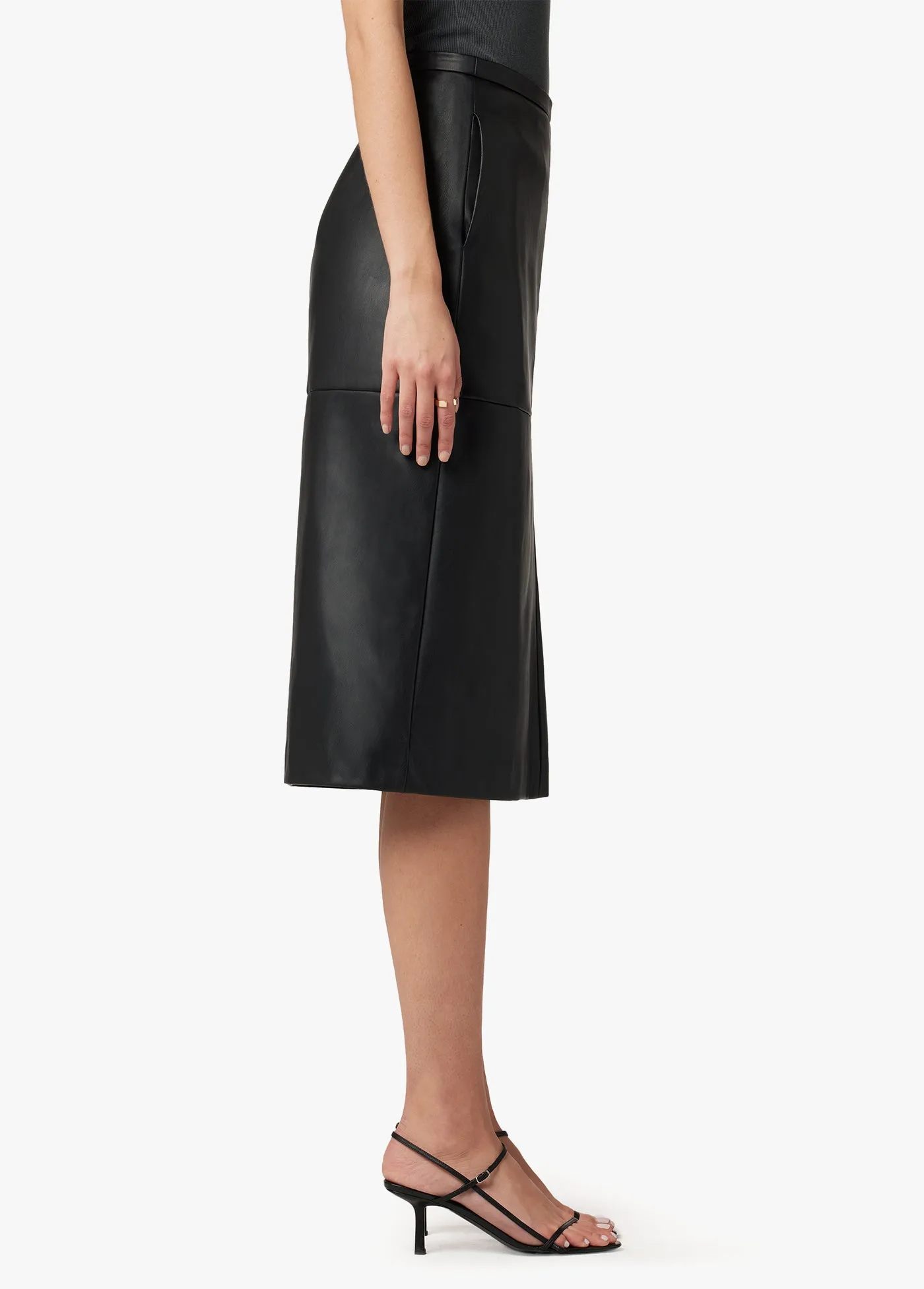 DOREEN CROSS SEAMED FAUX LEATHER SKIRT