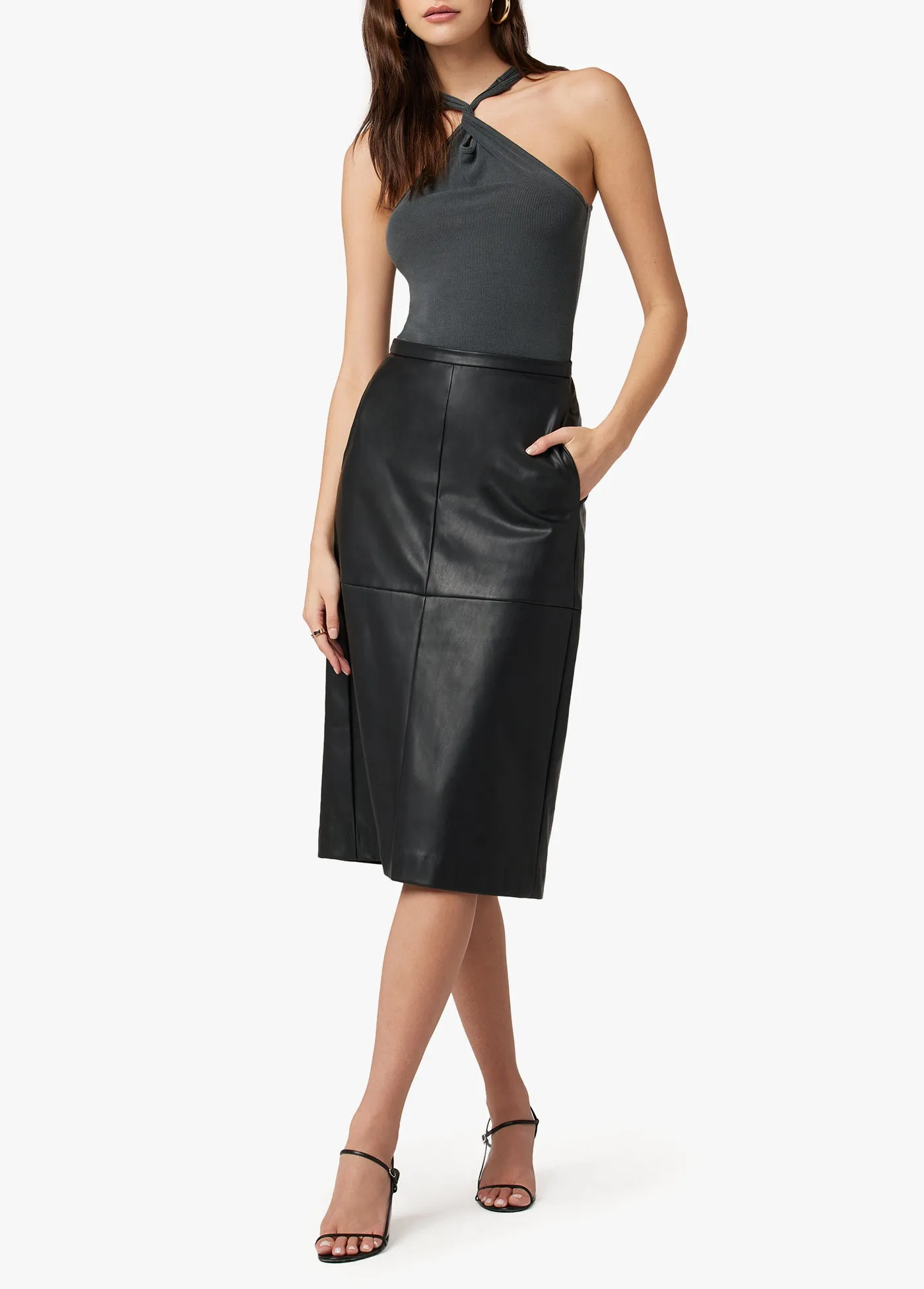 DOREEN CROSS SEAMED FAUX LEATHER SKIRT