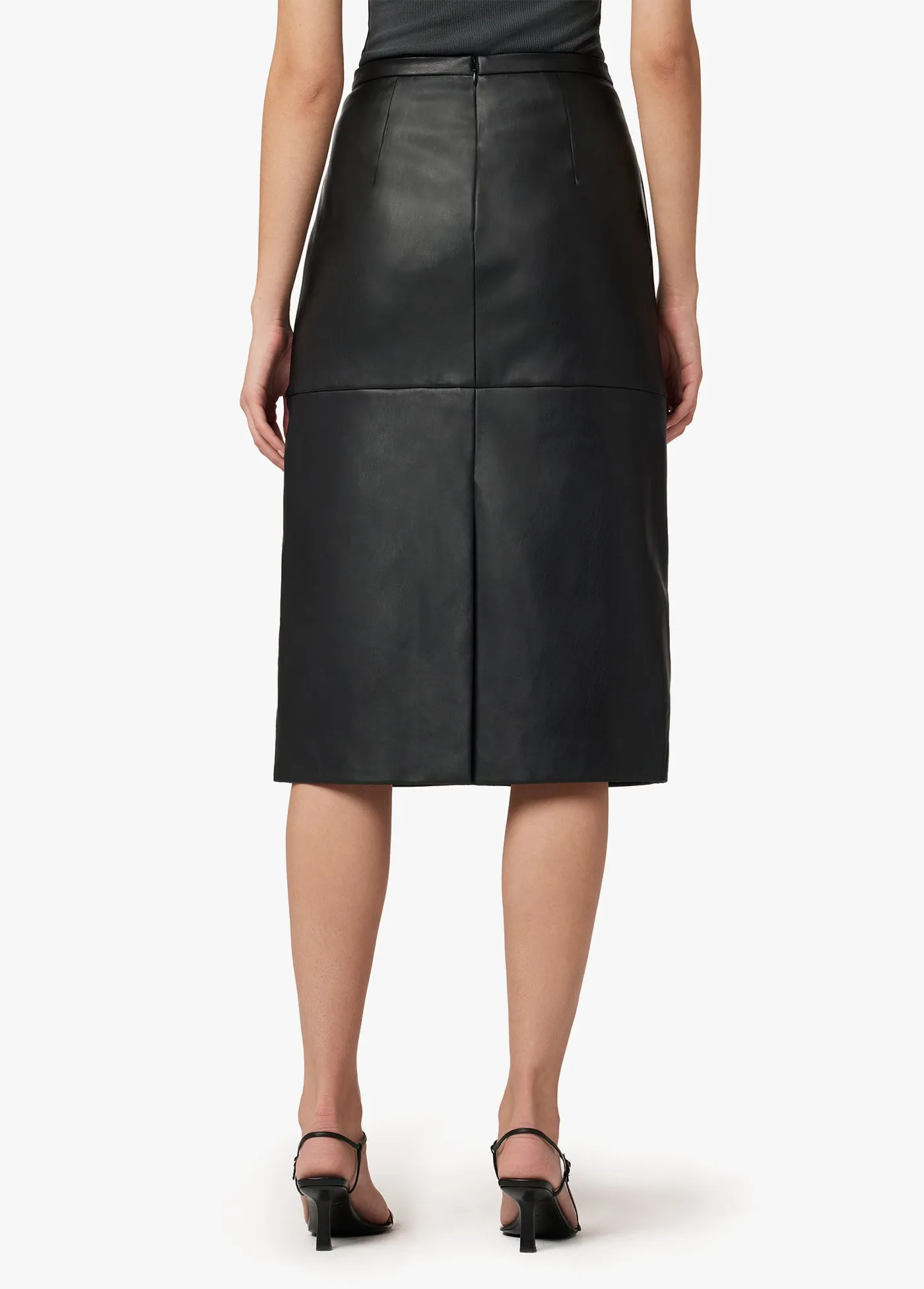 DOREEN CROSS SEAMED FAUX LEATHER SKIRT